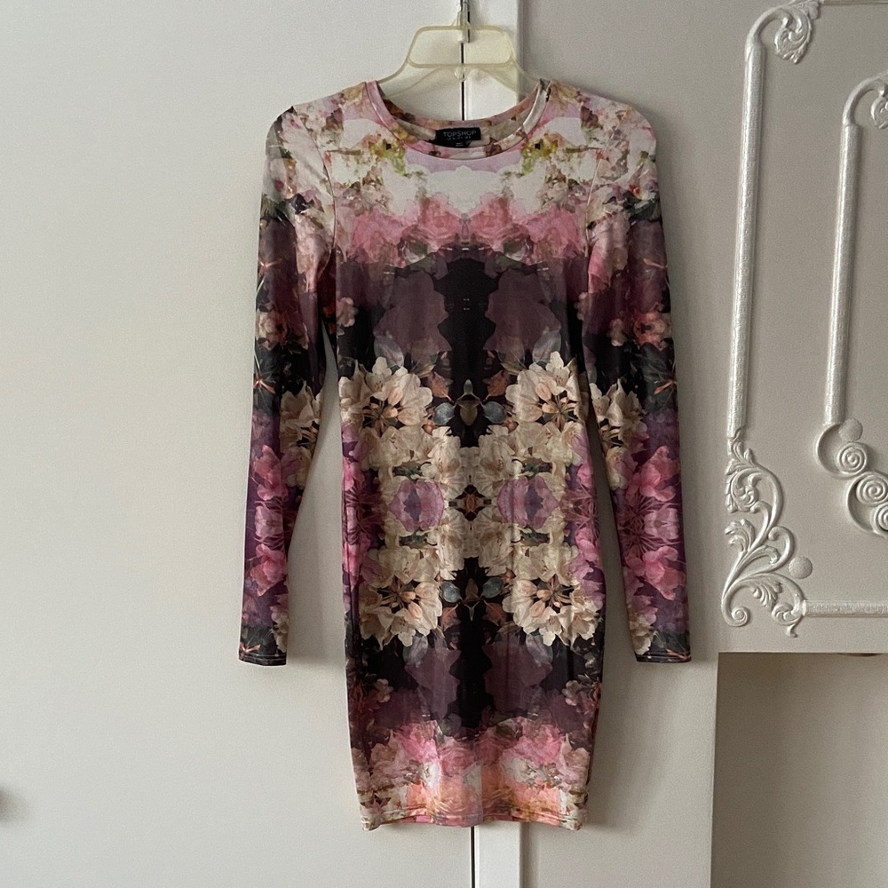 Topshop Multicolor Floral Long Sleeve mini / short Dress size 4